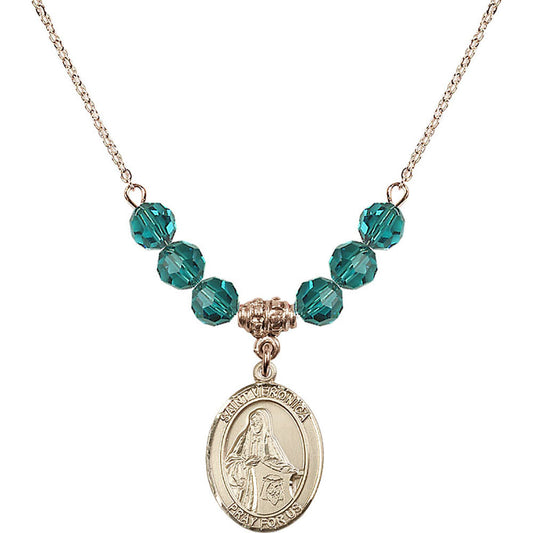 14kt Gold Filled Saint Veronica Birthstone Necklace with Zircon Beads - 8110