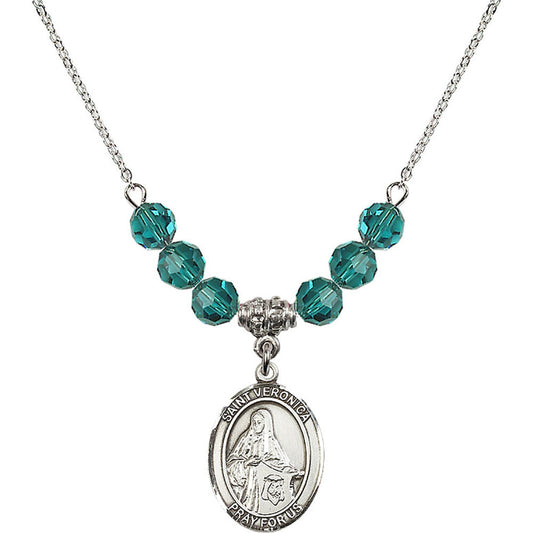 Sterling Silver Saint Veronica Birthstone Necklace with Zircon Beads - 8110
