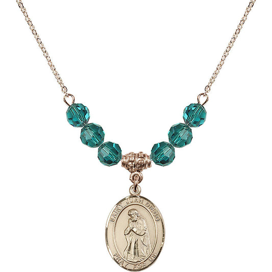 14kt Gold Filled Saint Juan Diego Birthstone Necklace with Zircon Beads - 8111