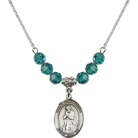 Sterling Silver Saint Juan Diego Birthstone Necklace with Zircon Beads - 8111