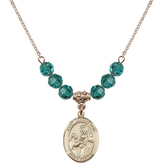 14kt Gold Filled Saint John of God Birthstone Necklace with Zircon Beads - 8112