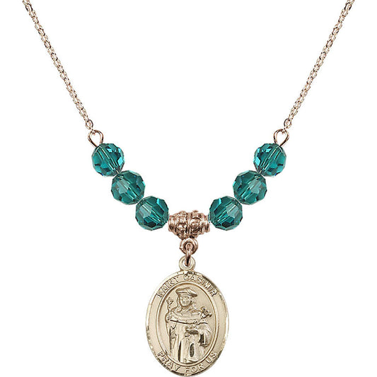14kt Gold Filled Saint Casimir of Poland Birthstone Necklace with Zircon Beads - 8113
