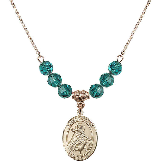 14kt Gold Filled Saint William of Rochester Birthstone Necklace with Zircon Beads - 8114