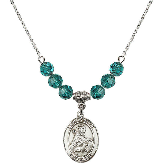 Sterling Silver Saint William of Rochester Birthstone Necklace with Zircon Beads - 8114