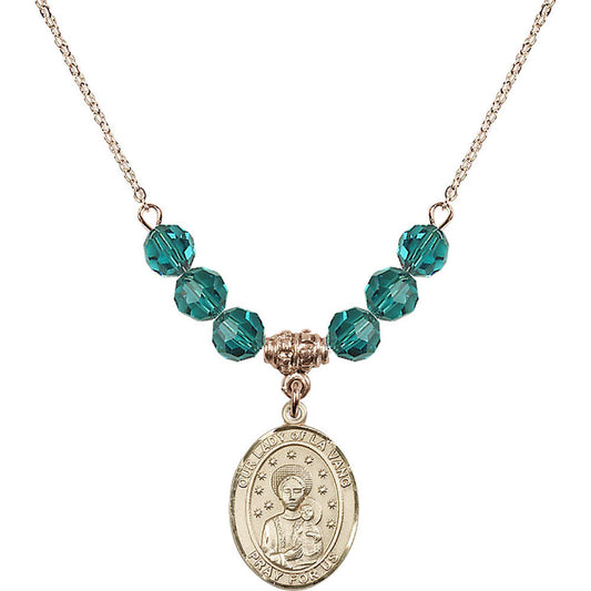 14kt Gold Filled Our Lady of la Vang Birthstone Necklace with Zircon Beads - 8115