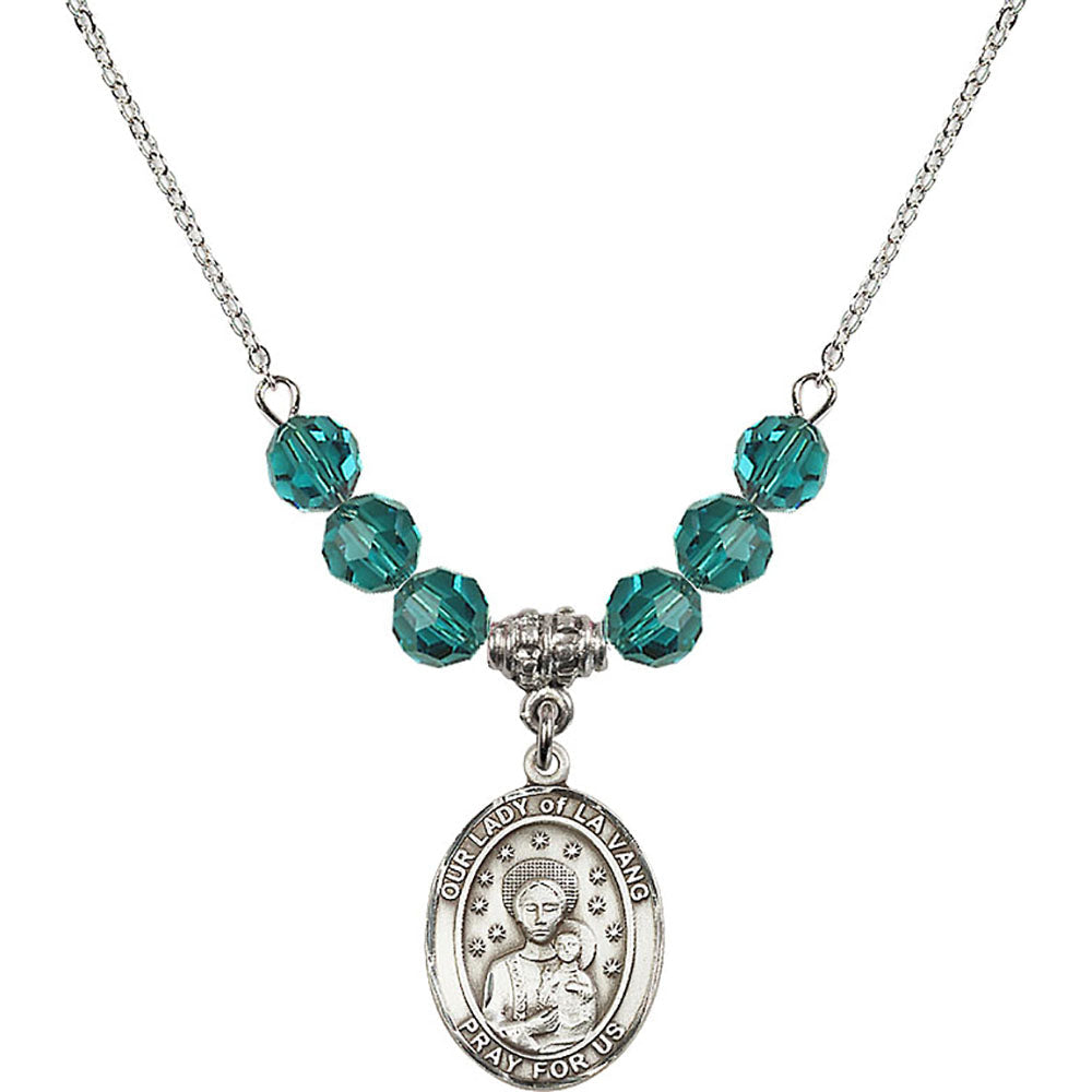 Sterling Silver Our Lady of la Vang Birthstone Necklace with Zircon Beads - 8115
