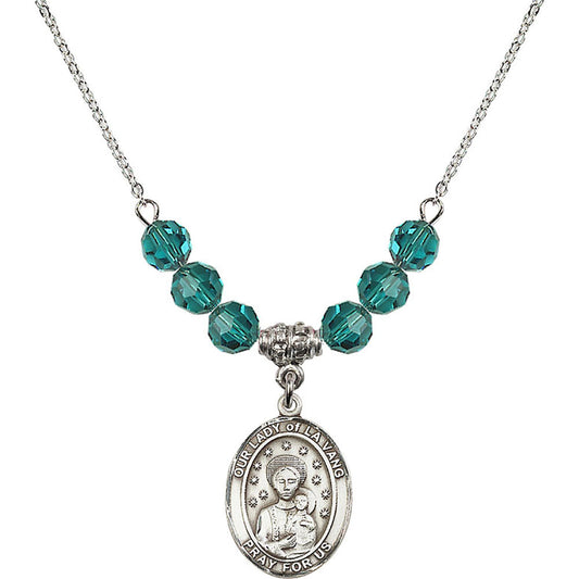 Sterling Silver Our Lady of la Vang Birthstone Necklace with Zircon Beads - 8115