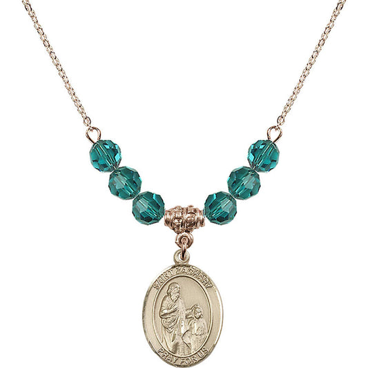 14kt Gold Filled Saint Zachary Birthstone Necklace with Zircon Beads - 8116