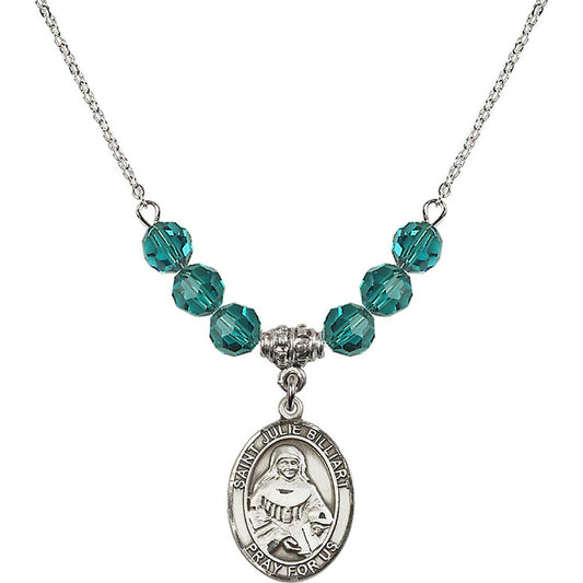 Sterling Silver Saint Julie Billiart Birthstone Necklace with Zircon Beads - 8117