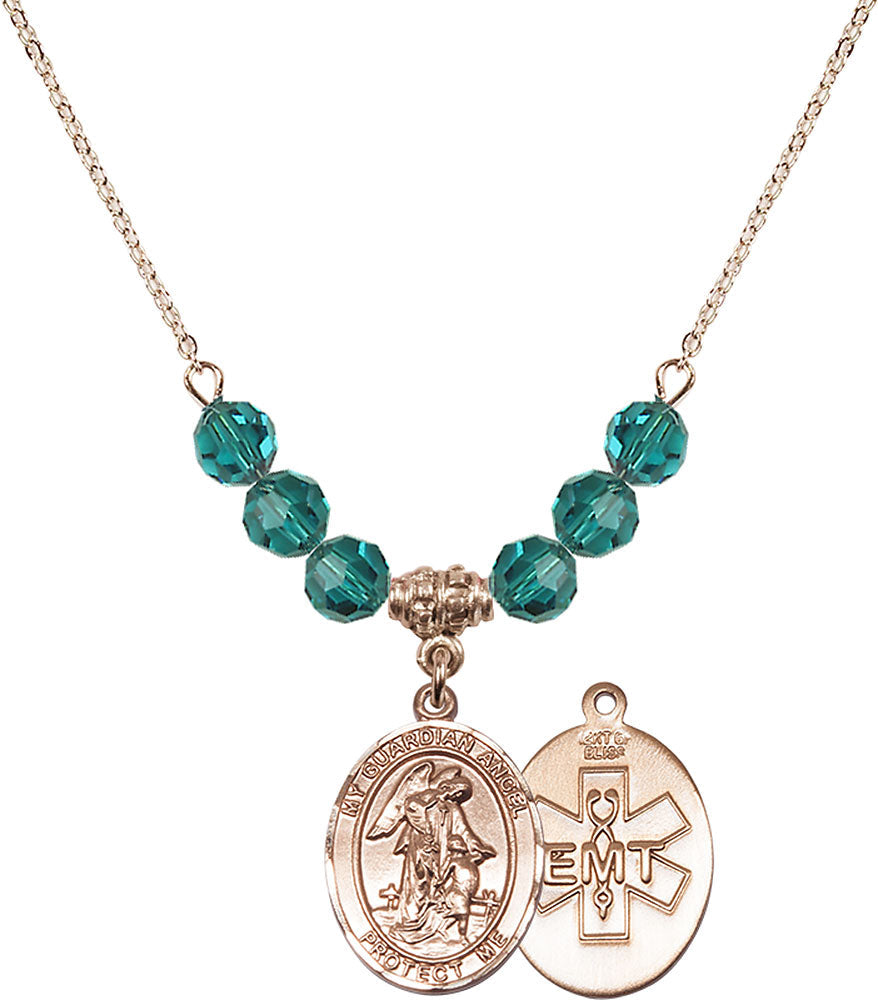 14kt Gold Filled Guardian Angel / EMT Birthstone Necklace with Zircon Beads - 8118