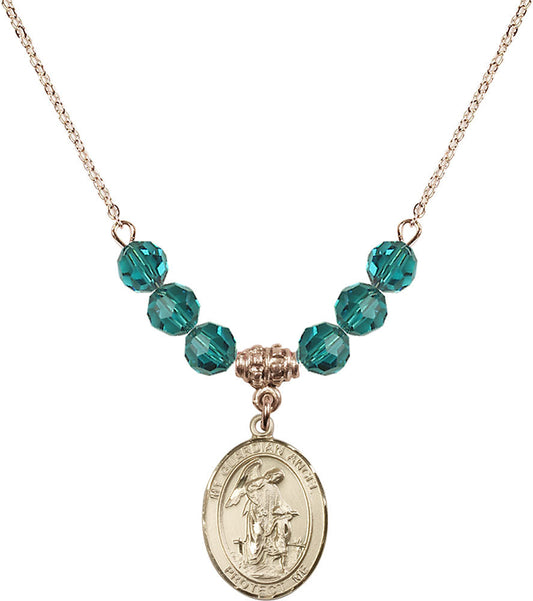 14kt Gold Filled Guardian Angel w/Child Birthstone Necklace with Zircon Beads - 8118