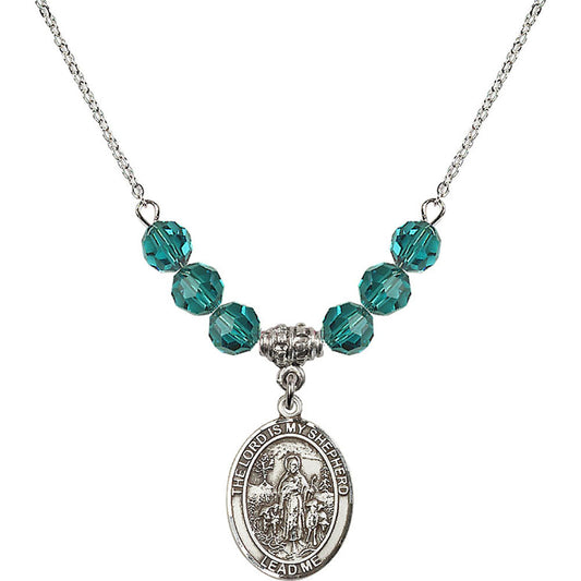 Sterling Silver Lord Is My Shepherd Birthstone Necklace with Zircon Beads - 8119