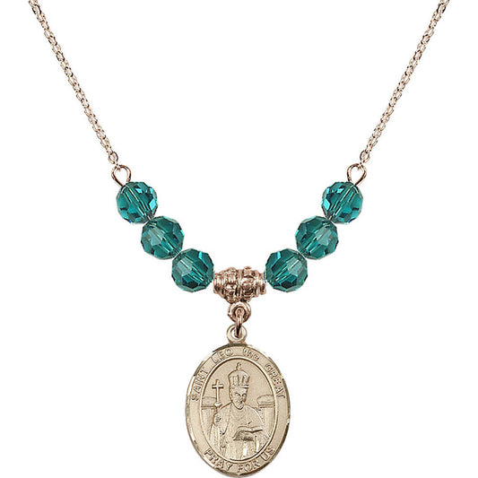14kt Gold Filled Saint Leo the Great Birthstone Necklace with Zircon Beads - 8120