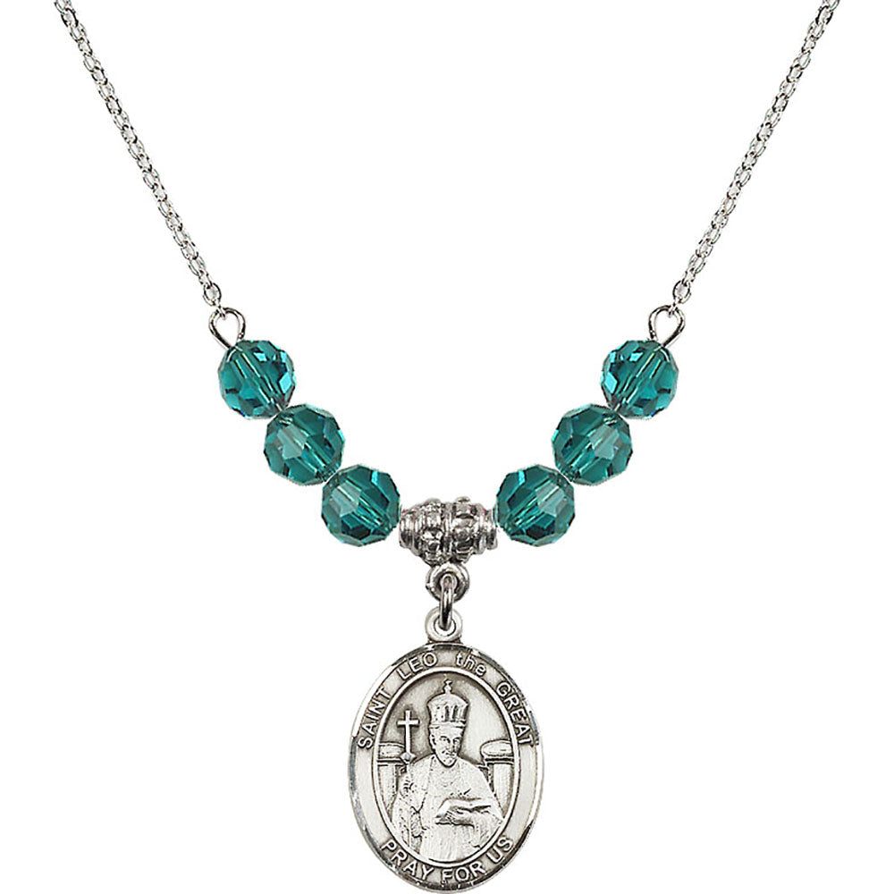 Sterling Silver Saint Leo the Great Birthstone Necklace with Zircon Beads - 8120
