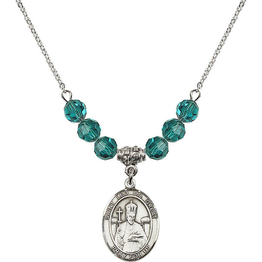 Sterling Silver Saint Leo the Great Birthstone Necklace with Zircon Beads - 8120