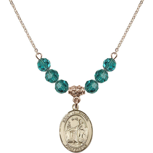 14kt Gold Filled Saint Valentine of Rome Birthstone Necklace with Zircon Beads - 8121