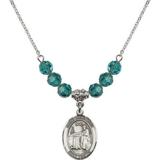 Sterling Silver Saint Valentine of Rome Birthstone Necklace with Zircon Beads - 8121