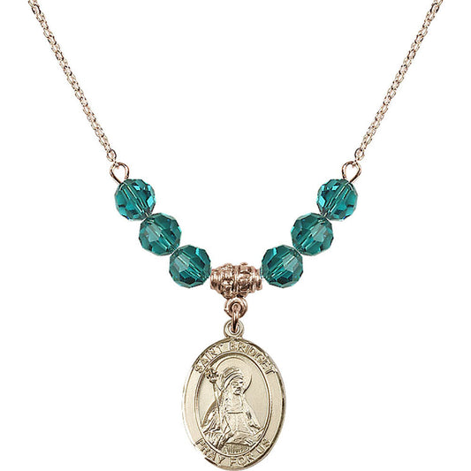 14kt Gold Filled Saint Bridget of Sweden Birthstone Necklace with Zircon Beads - 8122