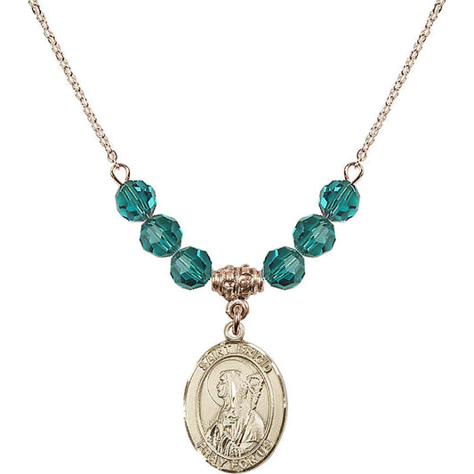 14kt Gold Filled Saint Brigid of Ireland Birthstone Necklace with Zircon Beads - 8123