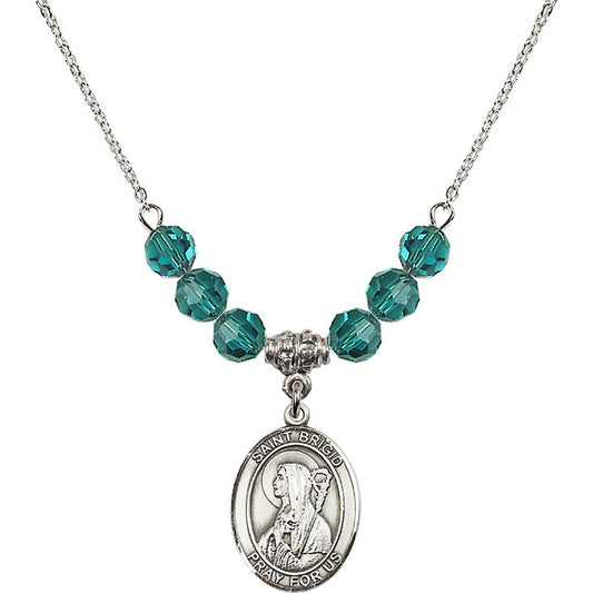 Sterling Silver Saint Brigid of Ireland Birthstone Necklace with Zircon Beads - 8123