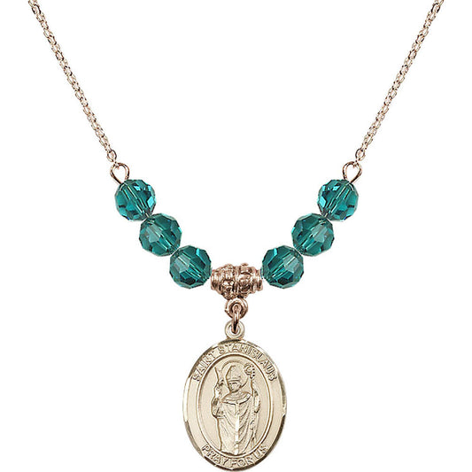 14kt Gold Filled Saint Stanislaus Birthstone Necklace with Zircon Beads - 8124