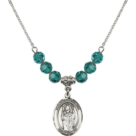 Sterling Silver Saint Stanislaus Birthstone Necklace with Zircon Beads - 8124