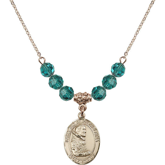 14kt Gold Filled Saint Pio of Pietrelcina Birthstone Necklace with Zircon Beads - 8125
