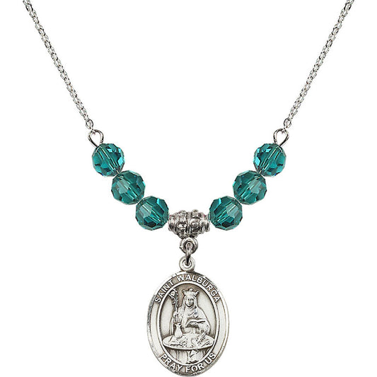 Sterling Silver Saint Walburga Birthstone Necklace with Zircon Beads - 8126