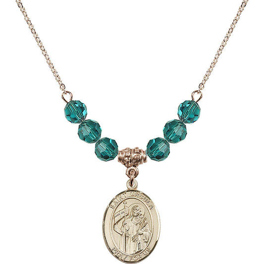 14kt Gold Filled Saint Ursula Birthstone Necklace with Zircon Beads - 8127