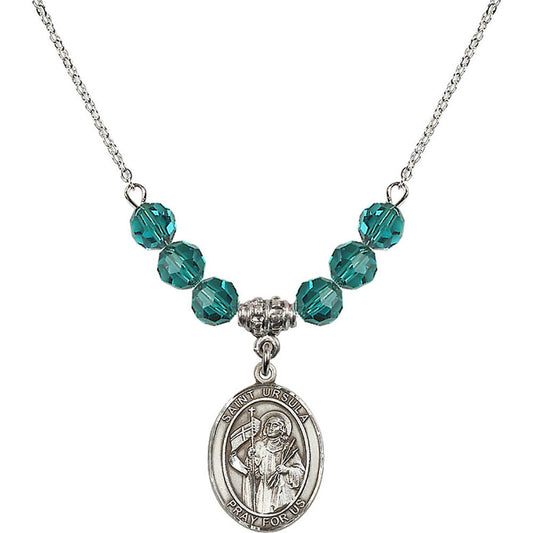 Sterling Silver Saint Ursula Birthstone Necklace with Zircon Beads - 8127