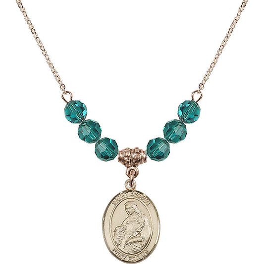 14kt Gold Filled Saint Agnes of Rome Birthstone Necklace with Zircon Beads - 8128