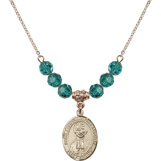 14kt Gold Filled Saint Marcellin Champagnat Birthstone Necklace with Zircon Beads - 8131