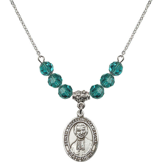 Sterling Silver Saint Marcellin Champagnat Birthstone Necklace with Zircon Beads - 8131