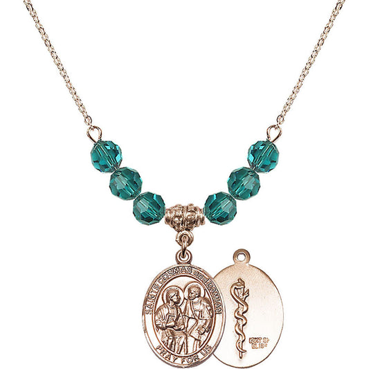14kt Gold Filled Saints Cosmas & Damian / Doctors Birthstone Necklace with Zircon Beads - 8132