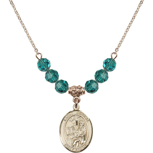 14kt Gold Filled Saint Jerome Birthstone Necklace with Zircon Beads - 8135