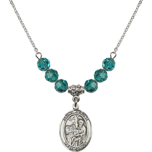 Sterling Silver Saint Jerome Birthstone Necklace with Zircon Beads - 8135