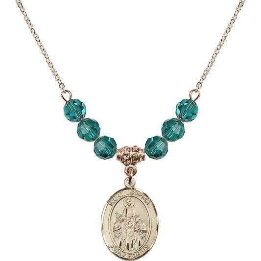 14kt Gold Filled Saint Sophia Birthstone Necklace with Zircon Beads - 8136