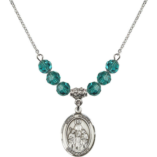 Sterling Silver Saint Sophia Birthstone Necklace with Zircon Beads - 8136