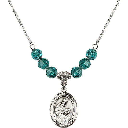Sterling Silver Saint Ambrose Birthstone Necklace with Zircon Beads - 8137