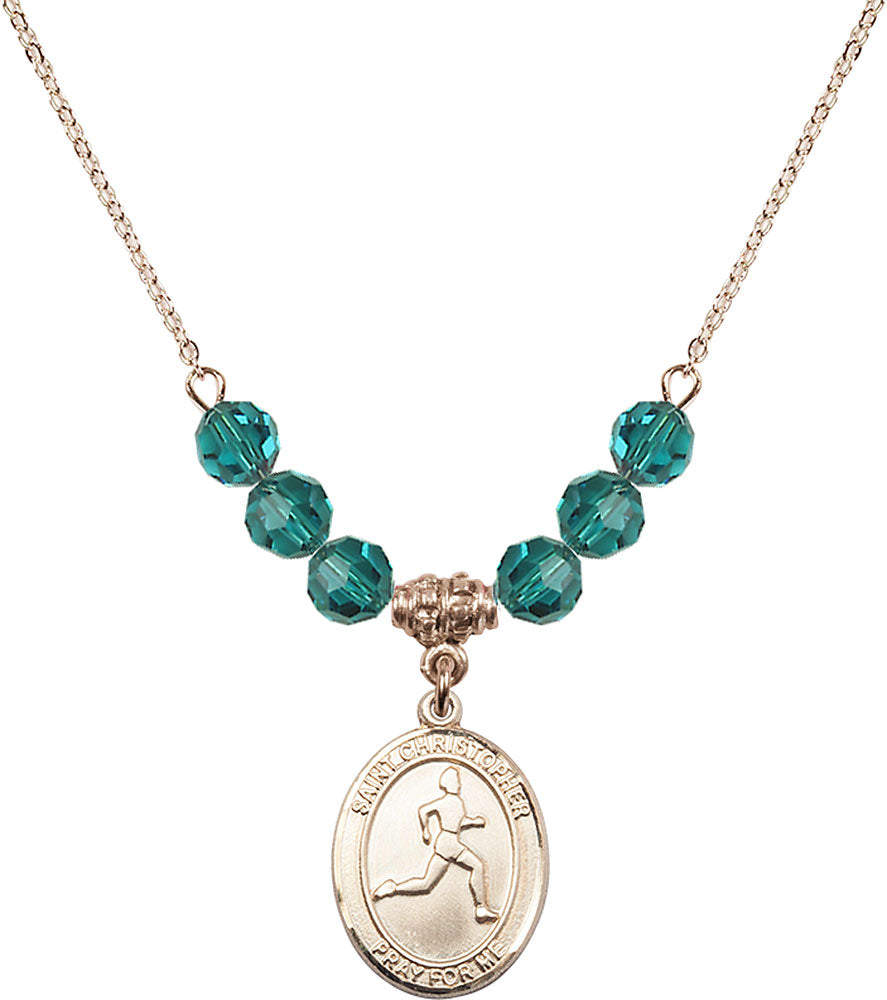 14kt Gold Filled Saint Christopher/Track & Field Birthstone Necklace with Zircon Beads - 8149
