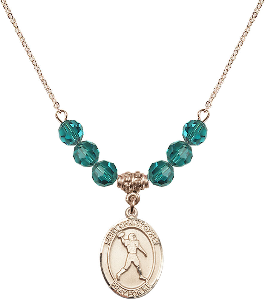 14kt Gold Filled Saint Christopher/Football Birthstone Necklace with Zircon Beads - 8151