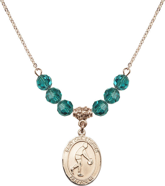14kt Gold Filled Saint Christopher/Basketball Birthstone Necklace with Zircon Beads - 8153