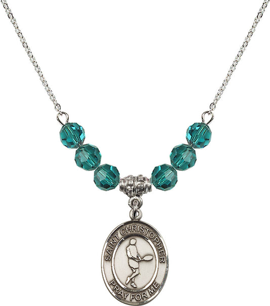 Sterling Silver Saint Christopher/Tennis Birthstone Necklace with Zircon Beads - 8156