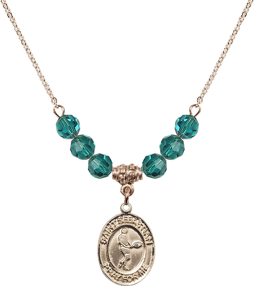 14kt Gold Filled Saint Sebastian/Tennis Birthstone Necklace with Zircon Beads - 8166