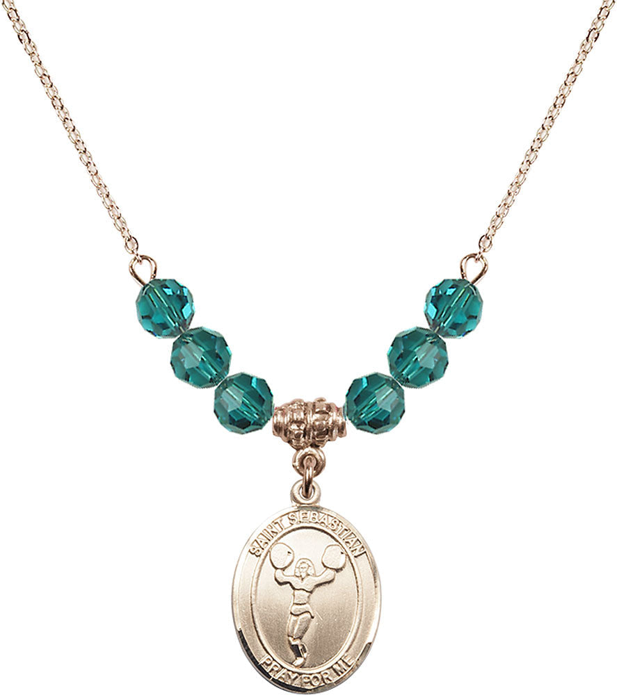 14kt Gold Filled Saint Sebastian/Cheerleading Birthstone Necklace with Zircon Beads - 8170