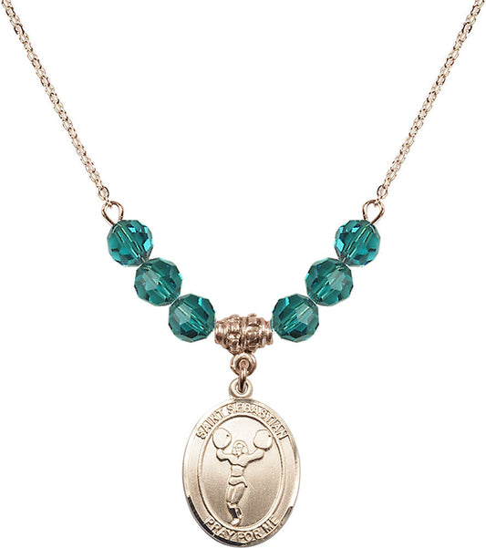 14kt Gold Filled Saint Sebastian/Cheerleading Birthstone Necklace with Zircon Beads - 8170