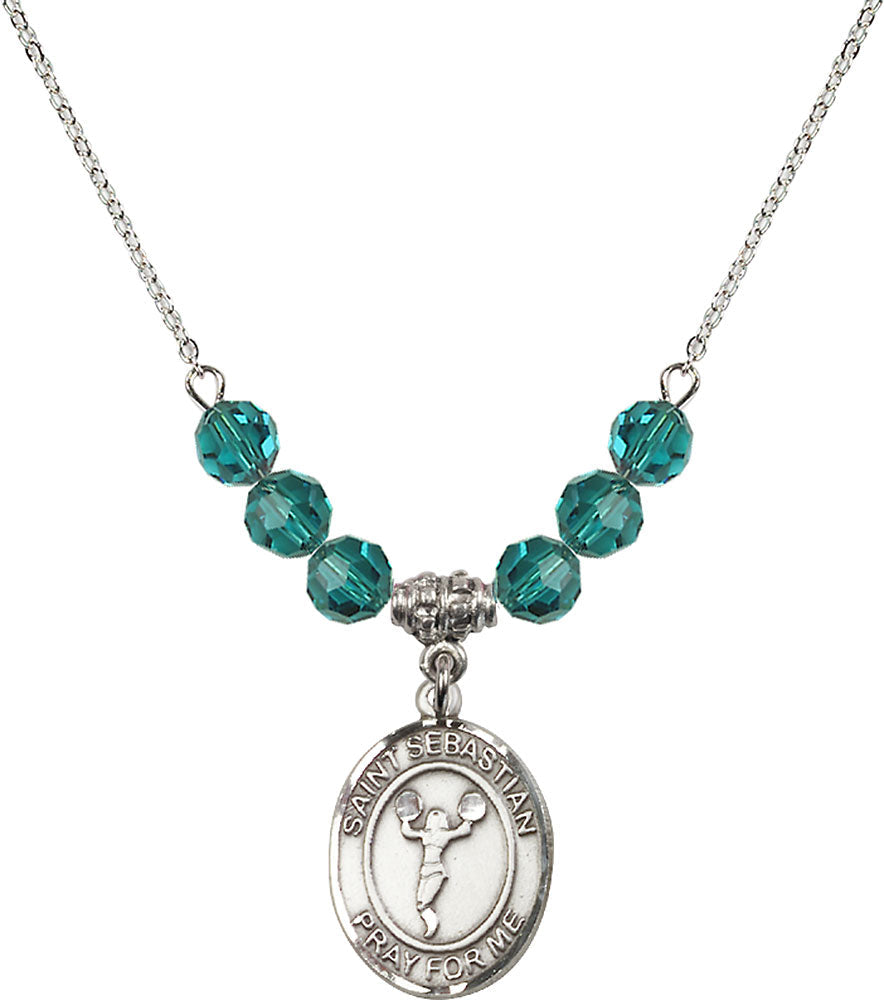 Sterling Silver Saint Sebastian/Cheerleading Birthstone Necklace with Zircon Beads - 8170