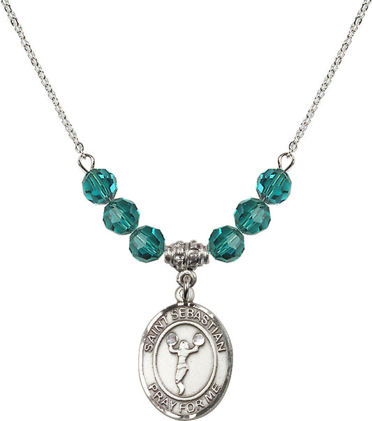 Sterling Silver Saint Sebastian/Cheerleading Birthstone Necklace with Zircon Beads - 8170