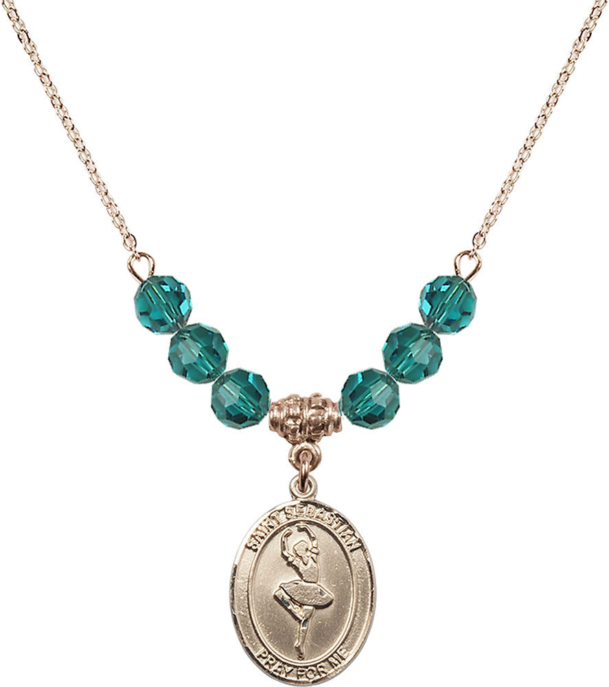 14kt Gold Filled Saint Sebastian/Dance Birthstone Necklace with Zircon Beads - 8173