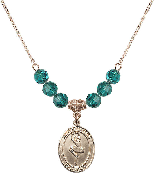 14kt Gold Filled Saint Sebastian/Dance Birthstone Necklace with Zircon Beads - 8173